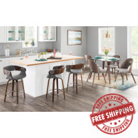 Lumisource B24-ELISAR WLGY2 Elisa Mid-Century Modern Counter Stool in Walnut and Grey Fabric - Set of 2